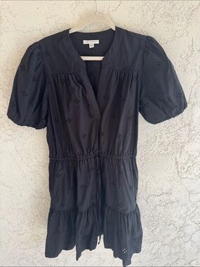 Free Assembly Black Eyelet Puff Sleeve ruffle Dress size Large 12/14